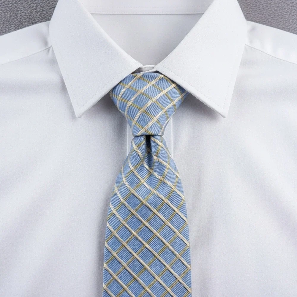 Brooks Brothers Necktie‎ Mens Blue Gold Windowpane Check Silk Classic Dress USA